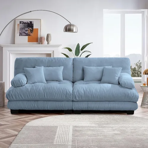 Miniatura 47 de Reposapiés Otomano Tapizado de Terciopelo con Cojín para Sofá Seccional Sofá 300 libras para Sala de Estar (Beige)