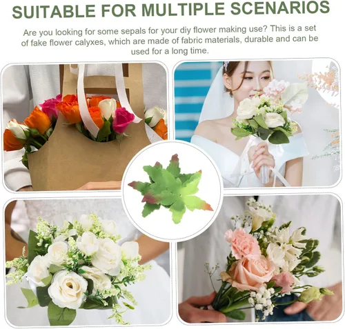 Miniatura 3 de EXCEART 50 sépalos de tela de cálices de rosas artificiales para manualidades, accesorios florales hechos a mano para ramos de boda, ramilletes