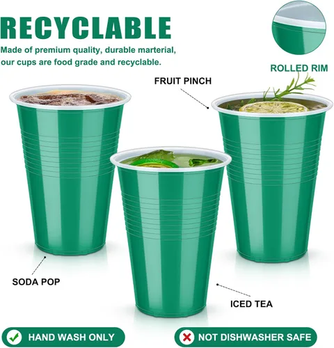 Miniatura 3 de Zopeal Paquete de 200 vasos de plástico verdes de 16 onzas para el Día de San Patricio a granel para fiestas, desechables, resistentes, para fiestas