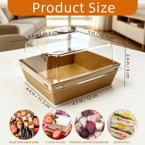 Miniatura 2 de Nexboraque Paquete de 100 cajas pequeñas de charcutería con tapas transparentes, caja de papel cuadrado desechable de 5 pulgadas para panadería