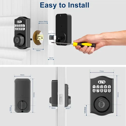 Miniatura 4 de Cerradura de puerta inteligente - Entrada sin llave con huella dactilar/Bluetooth APP control/contraseña, bloqueo automático, código de una sola