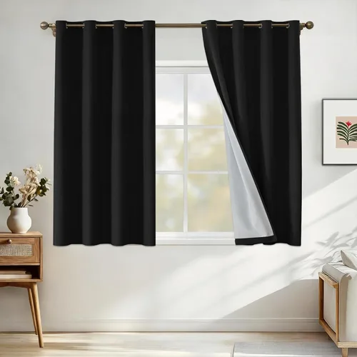 Cortinas de lino 100% opacas para dormitorio, cortinas opacas de 45 pulgadas de largo, cortinas de oscurecimiento de habitación para sala de estar,