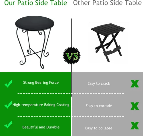 Miniatura 5 de Mesa auxiliar pequeña para patio, mesa auxiliar redonda de metal, resistente a la intemperie, antioxidante, para exteriores, para jardín, porche