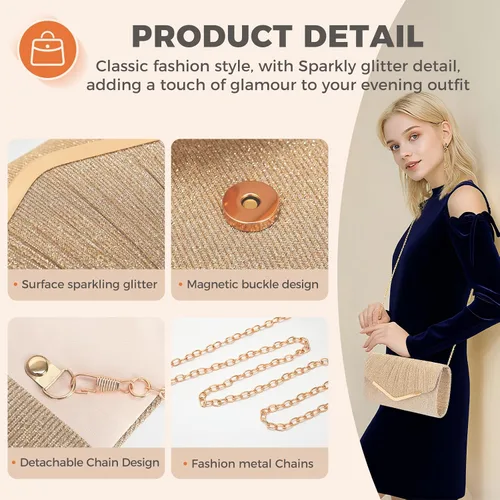 Miniatura 5 de Bolsos de mano para mujer, bolso de noche, bolso de hombro, bolso cruzado para boda, cóctel, fiesta de graduación