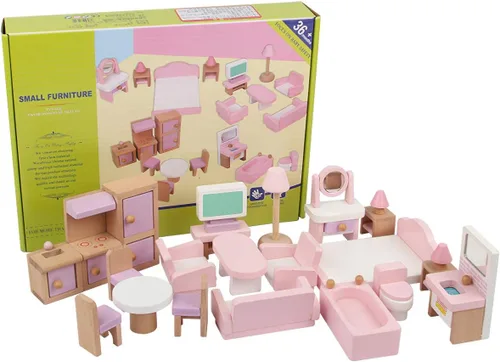 Miniatura 7 de 22 piezas de muebles de casa de muñecas de madera, accesorios de muebles de madera a escala 1:12, muebles de muñeca para muñeca, sala de estar