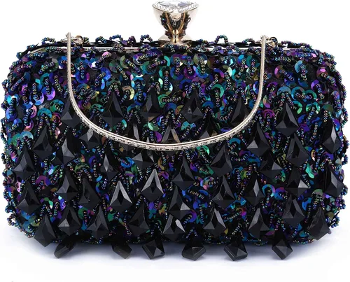 UBORSE Bolsos de noche con lentejuelas brillantes y diamantes de imitación para mujer, estilo vintage, con cuentas de cristal, para cóctel, fiesta,