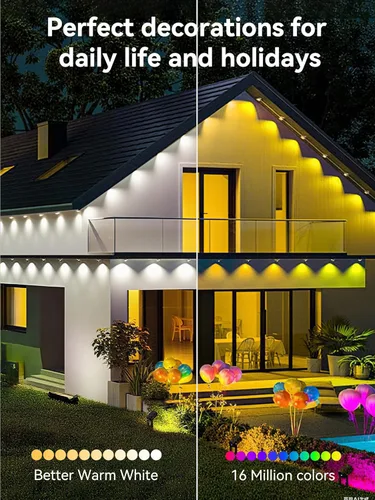Miniatura 7 de Luces permanentes para exteriores, 250 pies RGB IP67 iluminación de aleros impermeables, luces LED inteligentes para exteriores