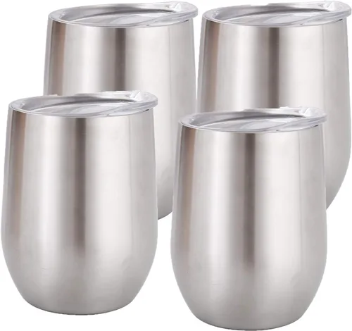 Miniatura 12 de Copas de vino de acero inoxidable, vaso aislado de doble pared con tapa para vino, café, bebidas, champán, cócteles (acero inoxidable)