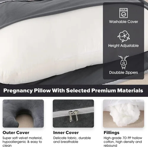 Miniatura 6 de BATTOP Almohadas de embarazo para dormir, almohada de maternidad de cuerpo completo para dormir de lado, soporte para espalda, piernas, vientre