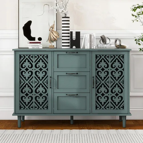 Miniatura 12 de Armario de almacenamiento de cocina con cajones - Armario decorativo con puerta tallada, aparador de piso buffet con almacenamiento, pequeña