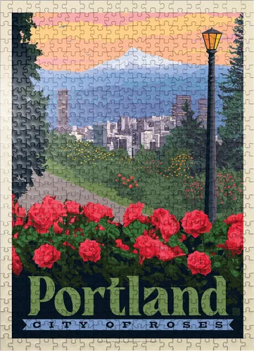 MyPuzzle Portland, Oregon: City of Roses, póster vintage, rompecabezas prémium de 500 piezas para adultos