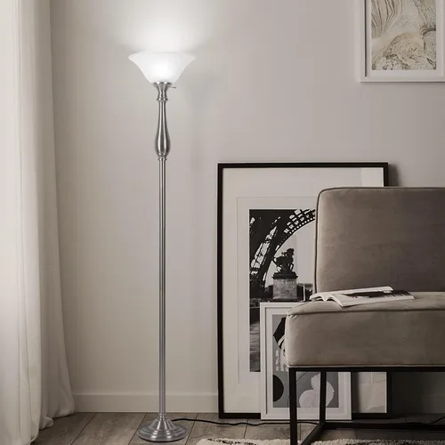 Miniatura 6 de HonoDing Torchiere - Lámpara de pie para sala de estar, lámpara de pie con pantalla de cristal de alabastro blanco, lámparas de pie de níquel