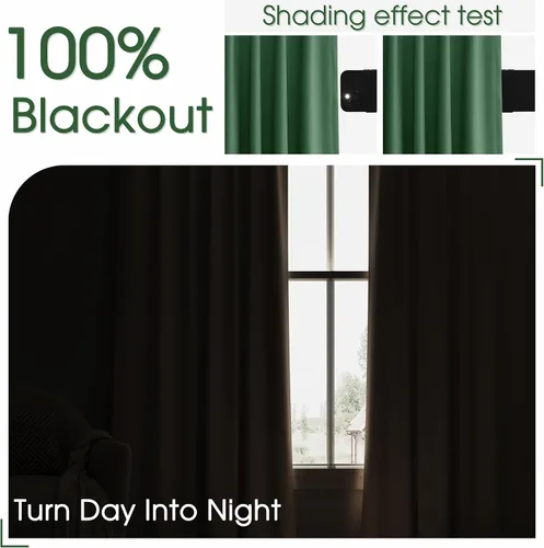 Miniatura 3 de Joywell Cortinas 100% opacas de 84 pulgadas de largo, juego de 2 paneles de cortinas de oscurecimiento de habitación para dormitorio, pestañas Verde