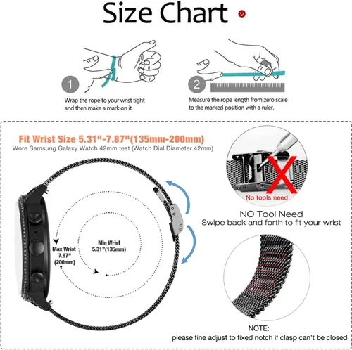 Miniatura 7 de Abanen Correas de reloj para Garmin Vivoactive 4S / Vivomove 3S / Venu 2S / Venu 3S, 0.709 in de liberación rápida de acero inoxidable de malla Negro