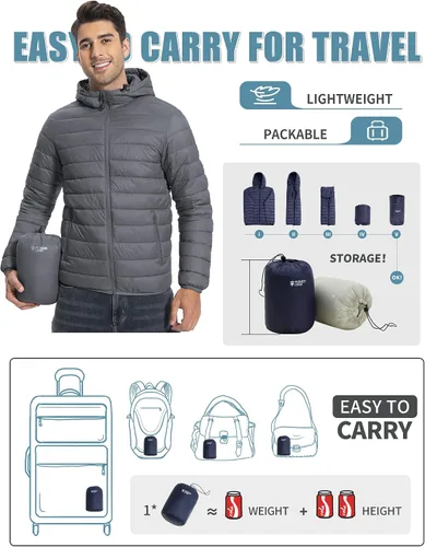 Miniatura 2 de Pioneer Camp Chaqueta acolchada ligera y plegable para hombre, con capucha, aislada, térmica, para correr, viajar