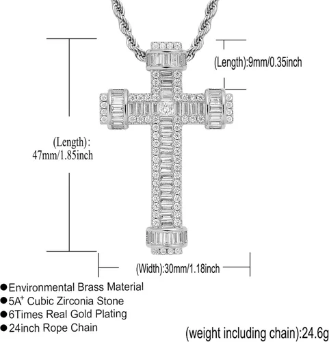 Miniatura 5 de STARCHENIE Collar de cruz para hombre, chapado en oro de latón, circonita cúbica, colgante de cruz de Jesucristo, joyería de 24 pulgadas, cadena