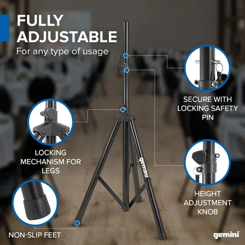 Miniatura 7 de Gemini - Soporte Profesional para Altavoz PA de Servicio Pesado - Soporte de Trípode de Altura Ajustable para Equipo de DJ, Sonido en Vivo y Eventos