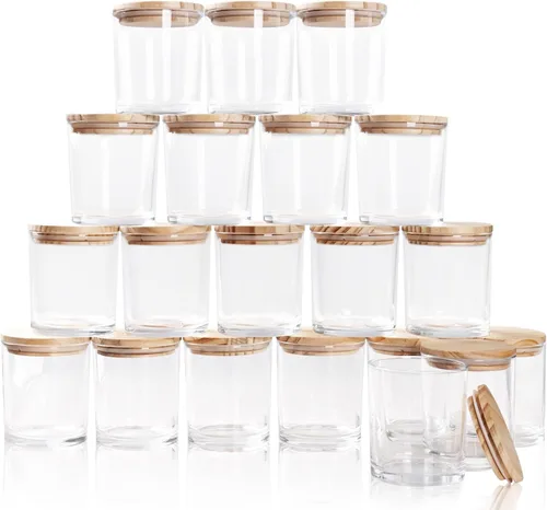 Miniatura 14 de SHOWIN Tarros Gruesos para Velas para Hacer Velas 20 Pcs, 7 OZ Tarros Vacíos con Tapas de Madera para Hacer Velas, Recipiente de Muestra