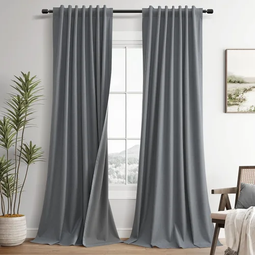 Miniatura 21 de Guken Cortinas opacas de lino, 2 paneles rústicos, elegantes, 100% opacas, con aislamiento térmico, banda de ganchos y trabilla trasera, 52 x 84