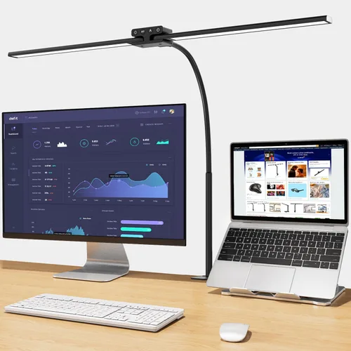Miniatura 9 de EppieBasic Lámpara de escritorio LED, luz de escritorio de doble cabezal de 24 W, lámpara de mesa de trabajo de abrazadera de arquitecto, lámparas