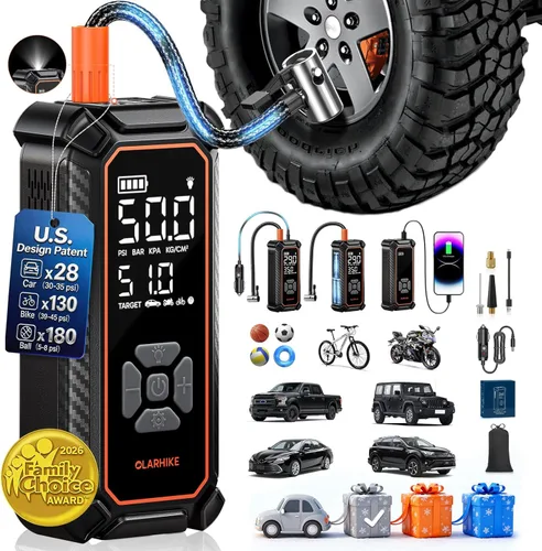 OlarHike Inflador de neumáticos inalámbrico, compresor de aire portátil, modo de alimentación dual, 9000 mAh y 12 V CC, bomba de aire para 1-gris