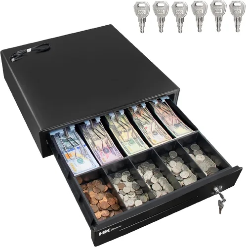 Miniatura 10 de HK SYSTEMS Cajón de efectivo negro resistente frontal de 16 pulgadas "acero inoxidable" con 5Bill/5Coin