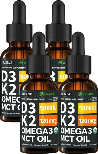 Miniatura 16 de Paquete de 2 gotas orgánicas de vitamina D3 K2 con aceite MCT y Omega 3 - Vitamina líquida D3 5000 UI - Suplemento de vitamina K2 D3 - Gotas