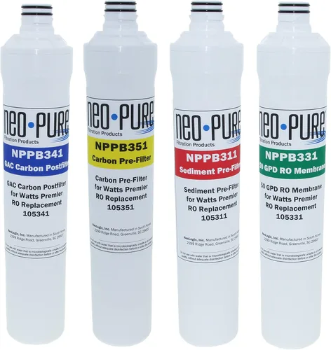 Neo-Pure Kit de repuesto de filtro de agua de ósmosis inversa pura compatible para Watts Premier (kit de repuesto compatible, 4 unidades (paquete de