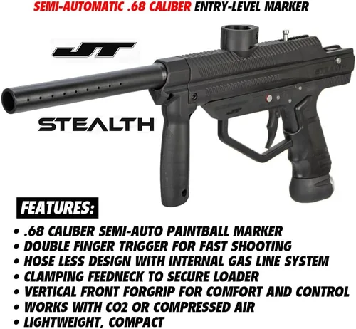 Miniatura 3 de Maddog JT Stealth Paintball Gun Marker and Accessory Starter Packages [CO2] Marker, 20oz CO2 Tank, Mask, Hopper, Pods, Harness & Protective Gear