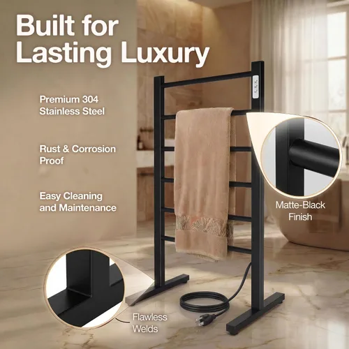 Miniatura 6 de Ibiza Freestanding Towel Warmer, Black, Plug-in, 6 Bars