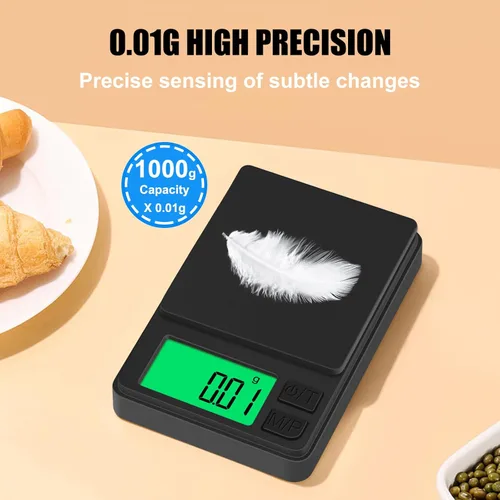 Miniatura 2 de Báscula de bolsillo digital 1000g x 0.01g, Diyife báscula de gramo portátil de precisión para joyería con cubierta protectora, apagado automático