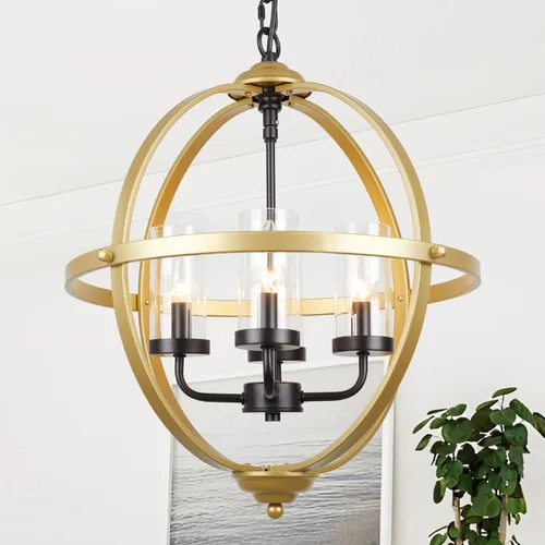 Miniatura 18 de Treekee Candelabro Globo de 20'', Candelabros de Níquel Cepillado, Candelabro Orbe Moderno de 4 Luces, Lujosa Lámpara Colgante con Pantalla