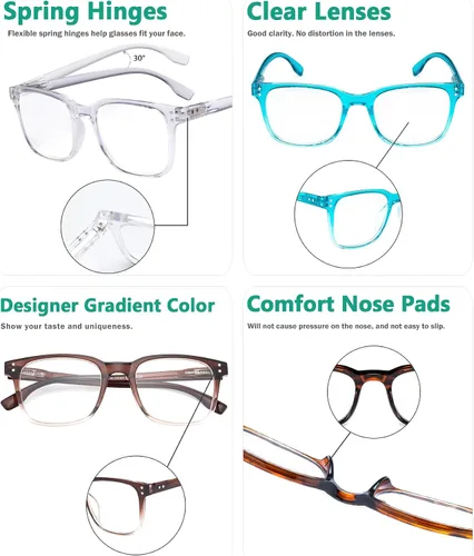 Miniatura 5 de Eyekepper Paquete de 5 lentes de lectura grandes – Lectores cuadrados para hombres y mujeres +0.50