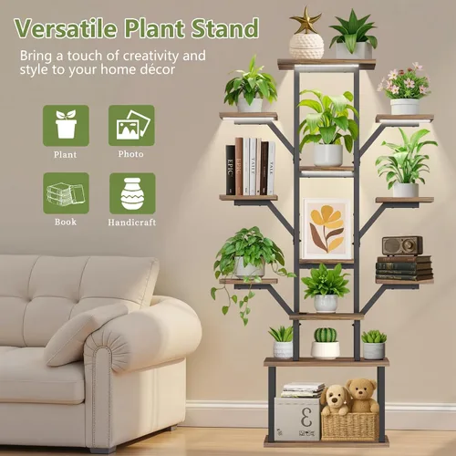 Miniatura 4 de Soporte para plantas de interior con luces de crecimiento, estante de metal de 12 niveles con cajón, soporte grande de 65 pulgadas para plantas