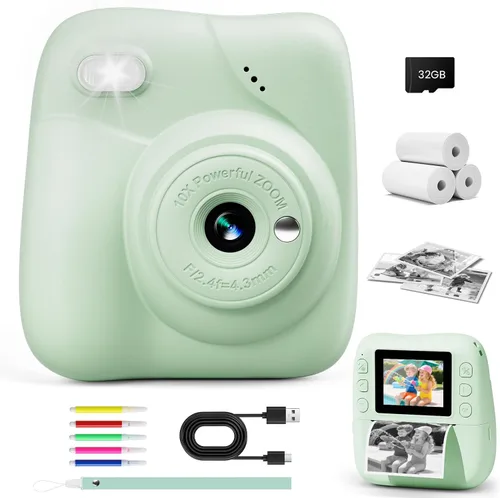 Miniatura 11 de Cámara para Niños con Impresión Instantánea, Cámara Instantánea HD 1080P para Niños con Tarjeta de 32G y 3 Rollos de Papel de Impresión, Juguete