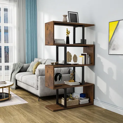 Miniatura 4 de YITAHOME Estantería de 5 niveles, estantería y estantería en forma de S, estantería industrial independiente multifuncional decorativa para sala