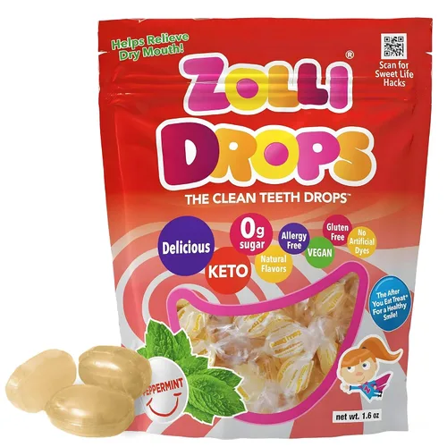 Zolli Drops - Caramelos sin azúcar con xilitol, paletas sin colorantes, aptos para dieta keto y diabética, golosinas aprobadas por dentistas para