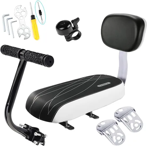 Kit de asiento infantil para bicicleta, incluye cojín de asiento trasero de bicicleta con respaldo de ciclismo de seguridad + reposabrazos de 01