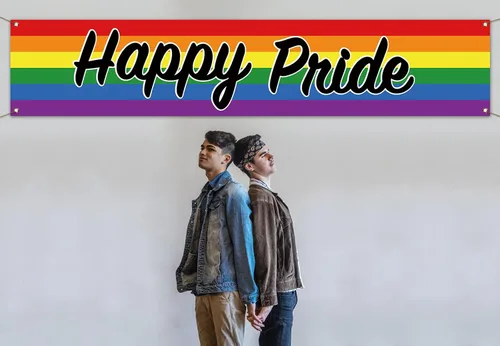 Miniatura 3 de Nepnuser Cartel de valla con texto en inglés «Happy Pride Fence Banner Rainbow LGBTQ+», cartel grande para decoración de jardín y patio delantero
