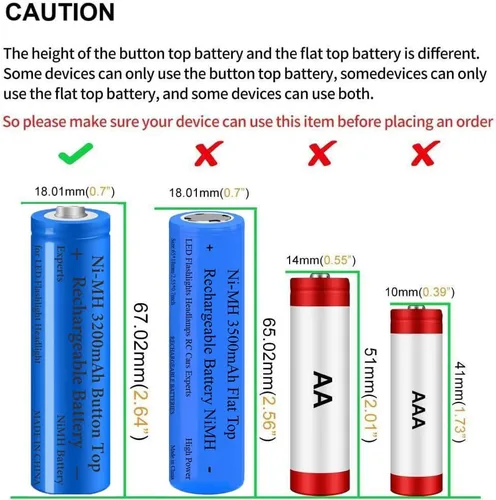 Miniatura 2 de Paquete de 2 baterías Ni-MH recargables de 3200 mAh, baterías NiMH con botón superior, batería de alta capacidad para linterna LED, faro, cámara