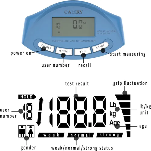 Miniatura 6 de Constant 200 Lbs 90 Kgs Digital Hand Dynamometer Grip Strength Measurement Meter Auto Capturing Hand Grip Power
