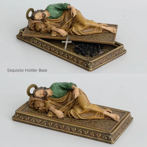 Miniatura 3 de Estatua Católica de San José Durmiendo de BC BUILDCLASSIC, con Base y Estuche, con Halo de Metal, Soporte para Tarjetas de Oración, Regalo Religioso