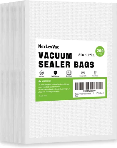 200 Bolsas Selladoras al Vacío - 8x12 Pulgadas, Grado Comercial Resistente para Food Saver, Seal a Meal, Sous Vide, Preparación de Comidas,