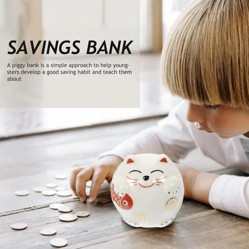 Miniatura 6 de Alcancía de cerámica para gatos, tarro de dinero para gatos, estilo japonés, para niños, para cumpleaños, Navidad, Año Nuevo, decoración del hogar