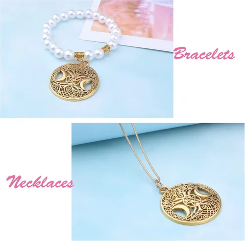 Miniatura 6 de BronaGrand 20pcs Tree of Life Charms with Triple Moon Goddess Pentagram Tibetan Alloy Round Pentacle Pendants Vintage Tree Dangle Charms for DIY