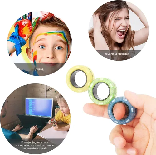 Miniatura 6 de Juego de anillos magnéticos para ansiedad, juguetes para ansiedad con TDAH para adultos, anillos giratorios para terapia de alivio de ansiedad