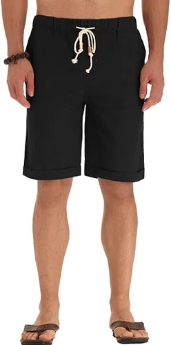 Miniatura 19 de Sailwind Pantalones cortos de lino para hombre, pantalones cortos casuales de playa con cordón