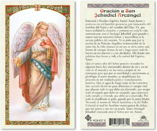 Miniatura 6 de Seven Arcángeles - Tarjetas de oración católicas laminadas en español para orientación celestial, Miguel Gabriel Rafael Uriel Barachiel Jhudiel