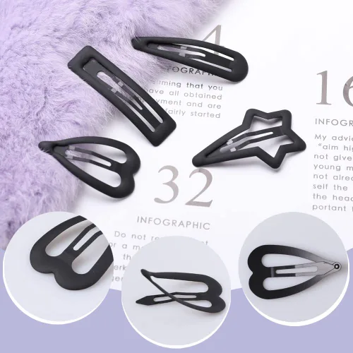 Miniatura 4 de 15 pinzas de metal para el cabello para mujer, pinzas antideslizantes para el cabello color caramelo de estrella para mujeres y niñas (negro)