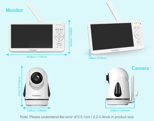Miniatura 8 de HelloBaby - Monitor de bebé sin WiFi con pantalla de 3.2 pulgadas, cámara con zoom de inclinación panorámica 2-Way Talk, Night Vision, ECO VOX